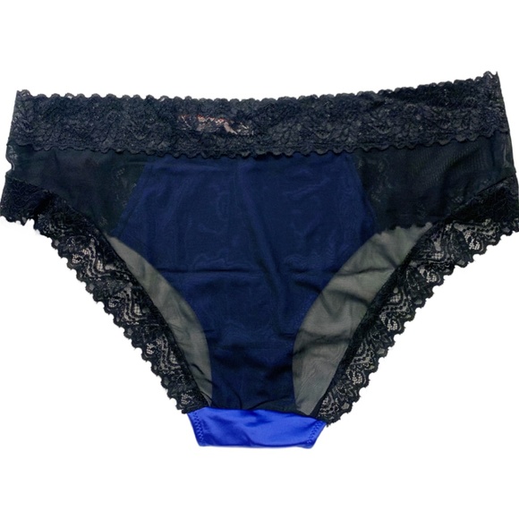 SOLD - Splendies Size 4X Royal Lace Bikini Panties Cobalt Blue Satin Black Mesh - Picture 7 of 9